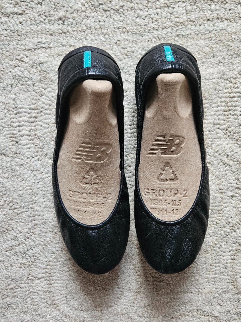 Tieks Black Leather Ballet Flats Size 9 Turquoise Accents - Foldable Shoes - Picture 7 of 8